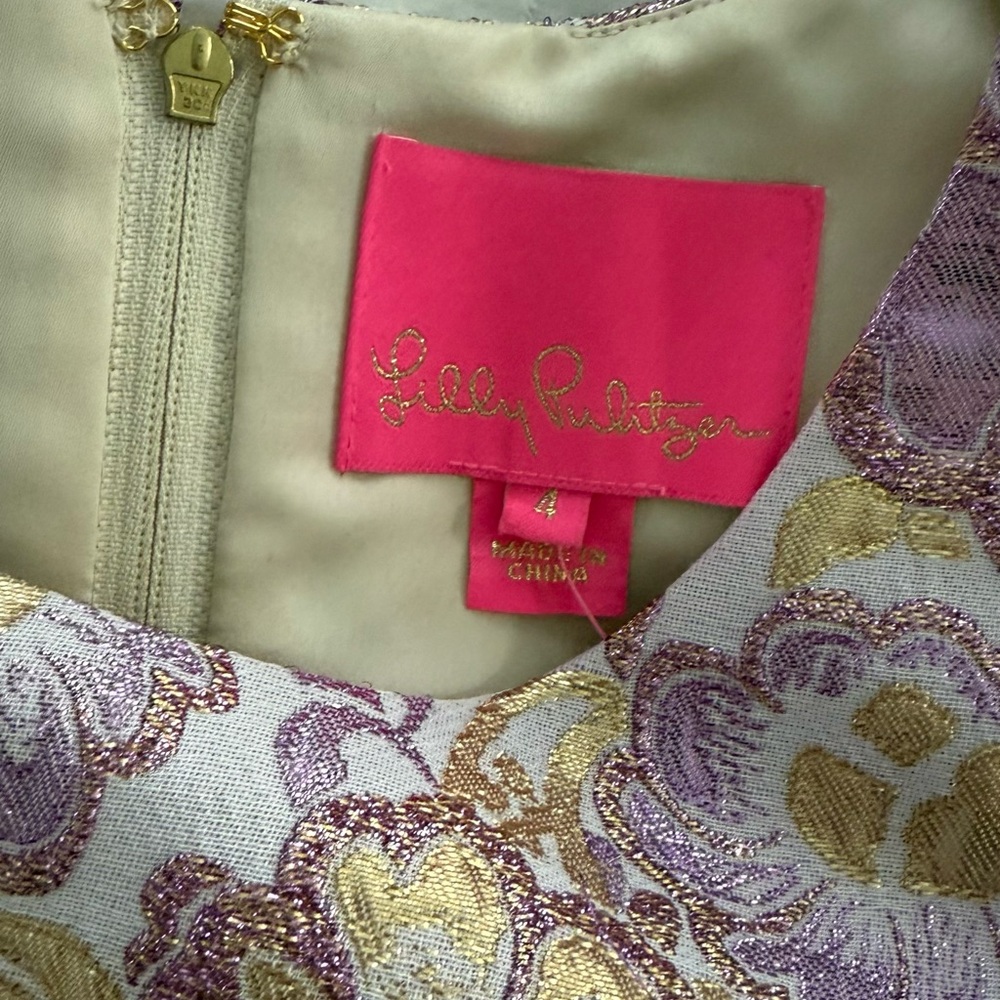 NWT Lily Pulitzer Gail Shift Floral Brocade Dress in Purple and Gold-Sz 4 - Picture 3 of 9